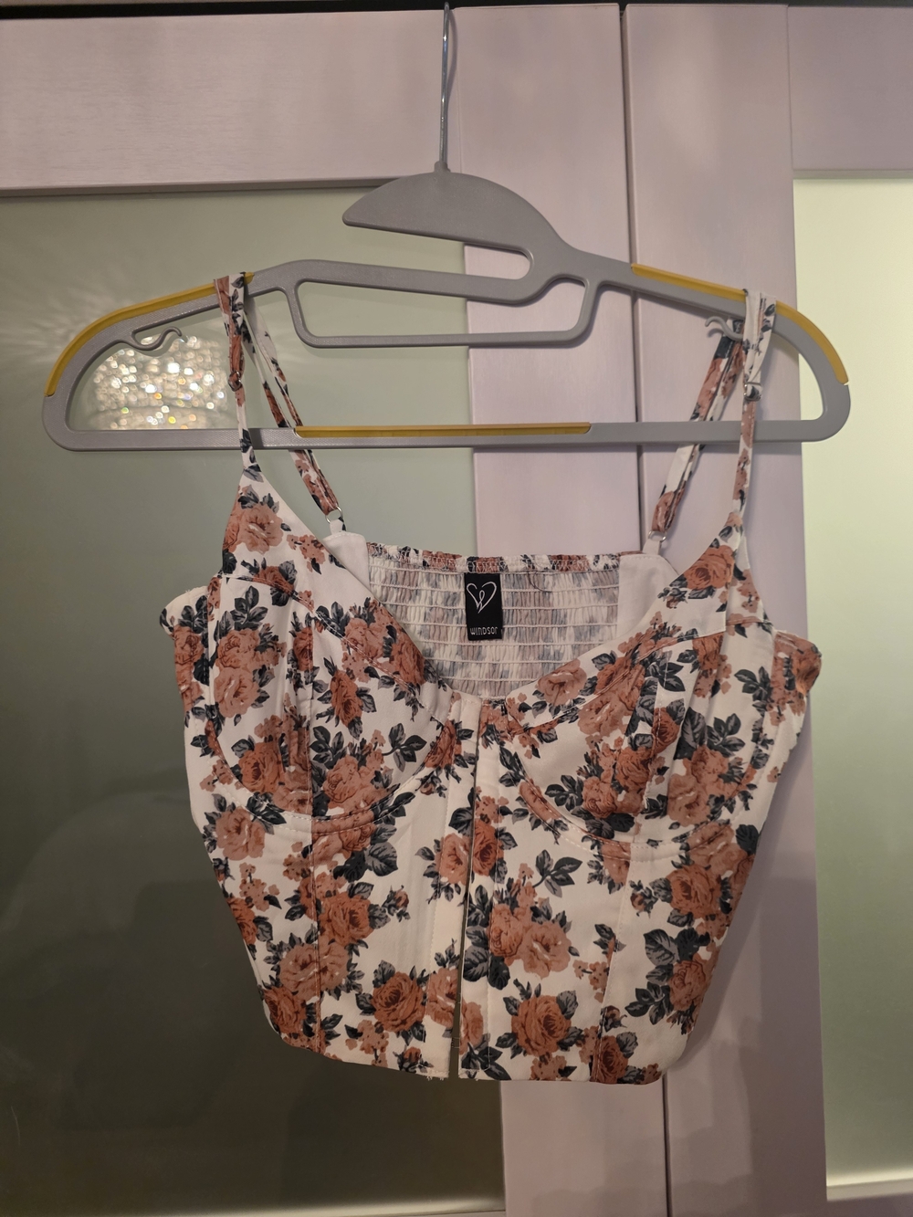 Floral Bustier Crop Top - White with Peach Roses